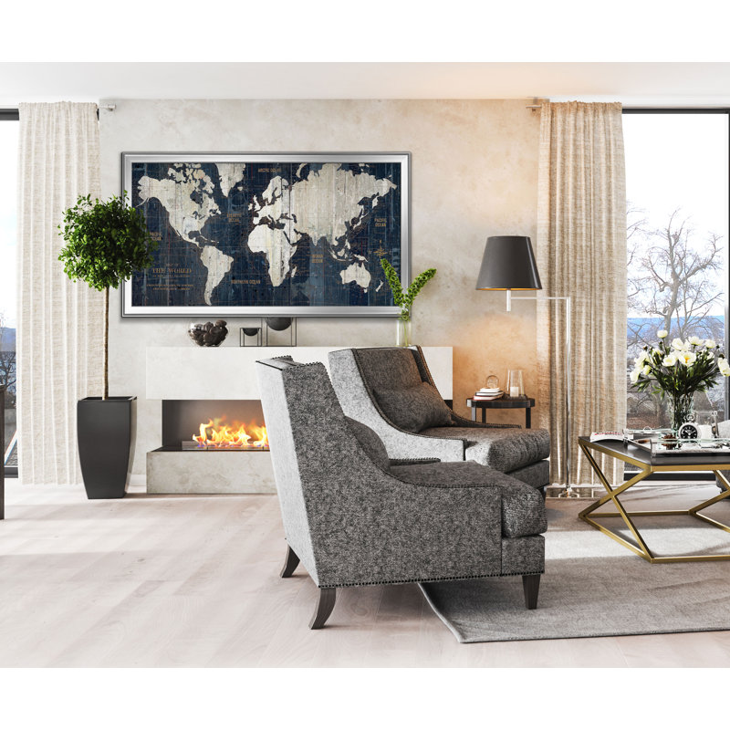 Steelside™ Old World Map Blue Framed On Canvas Graphic Art & Reviews
